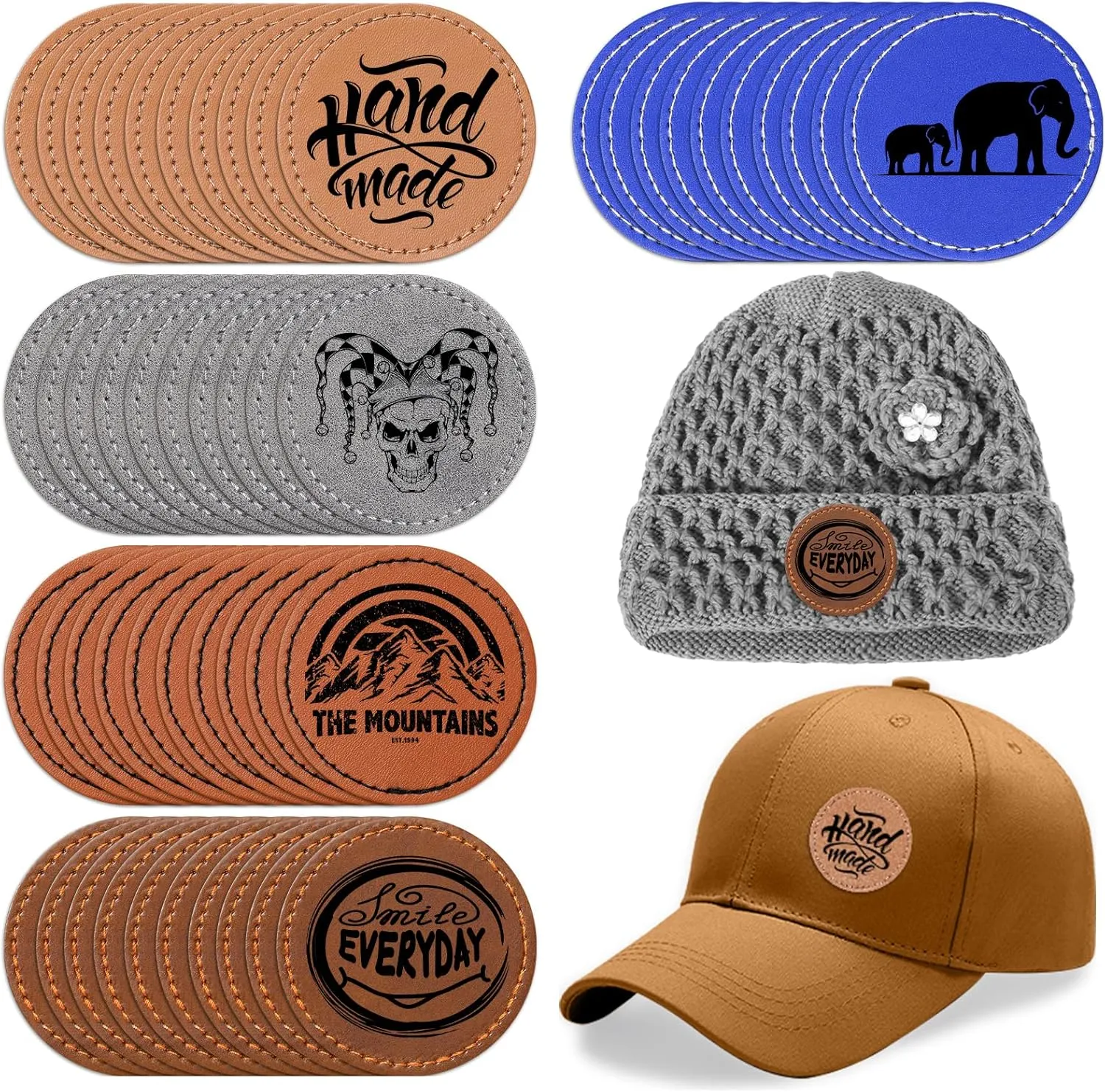 Tigeen 100 Pcs Round Leather Hat Patches Adhesive Leather Stickers for Blank Rustic Engraving Leatherette Patches Faux Laser Stickers for Hats Jackets Pants Bags Backpacks DIY
