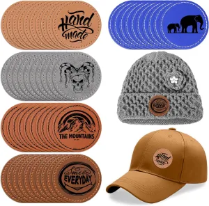 Tigeen 100 Pcs Round Leather Hat Patches Adhesive Leather Stickers for Blank Rustic Engraving Leatherette Patches Faux Laser Stickers for Hats Jackets Pants Bags Backpacks DIY