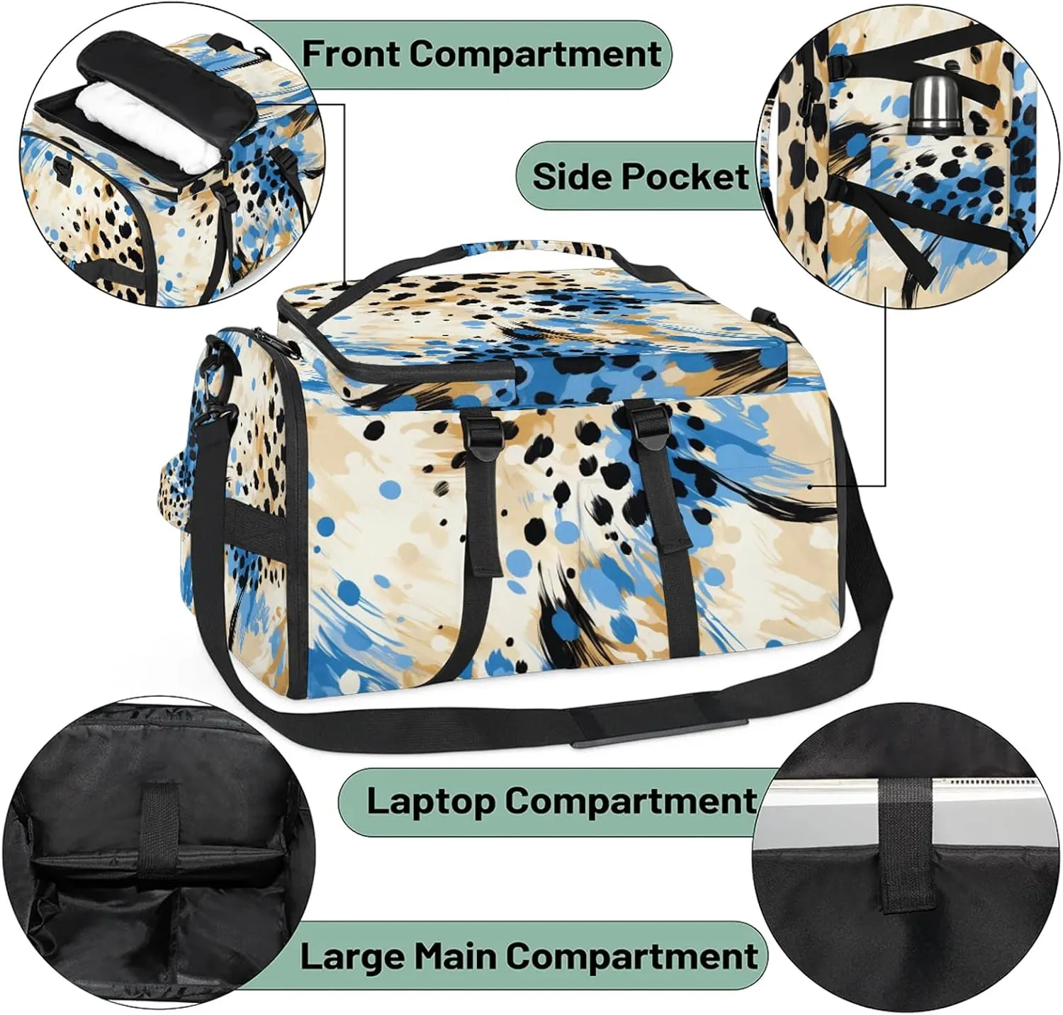 Tiger Animal Skin Gym Bags for Men Women Sports Backpack with Shoe Compartment 3-in-1 Tactical Duffle Bag for Overnight Weekender Travel