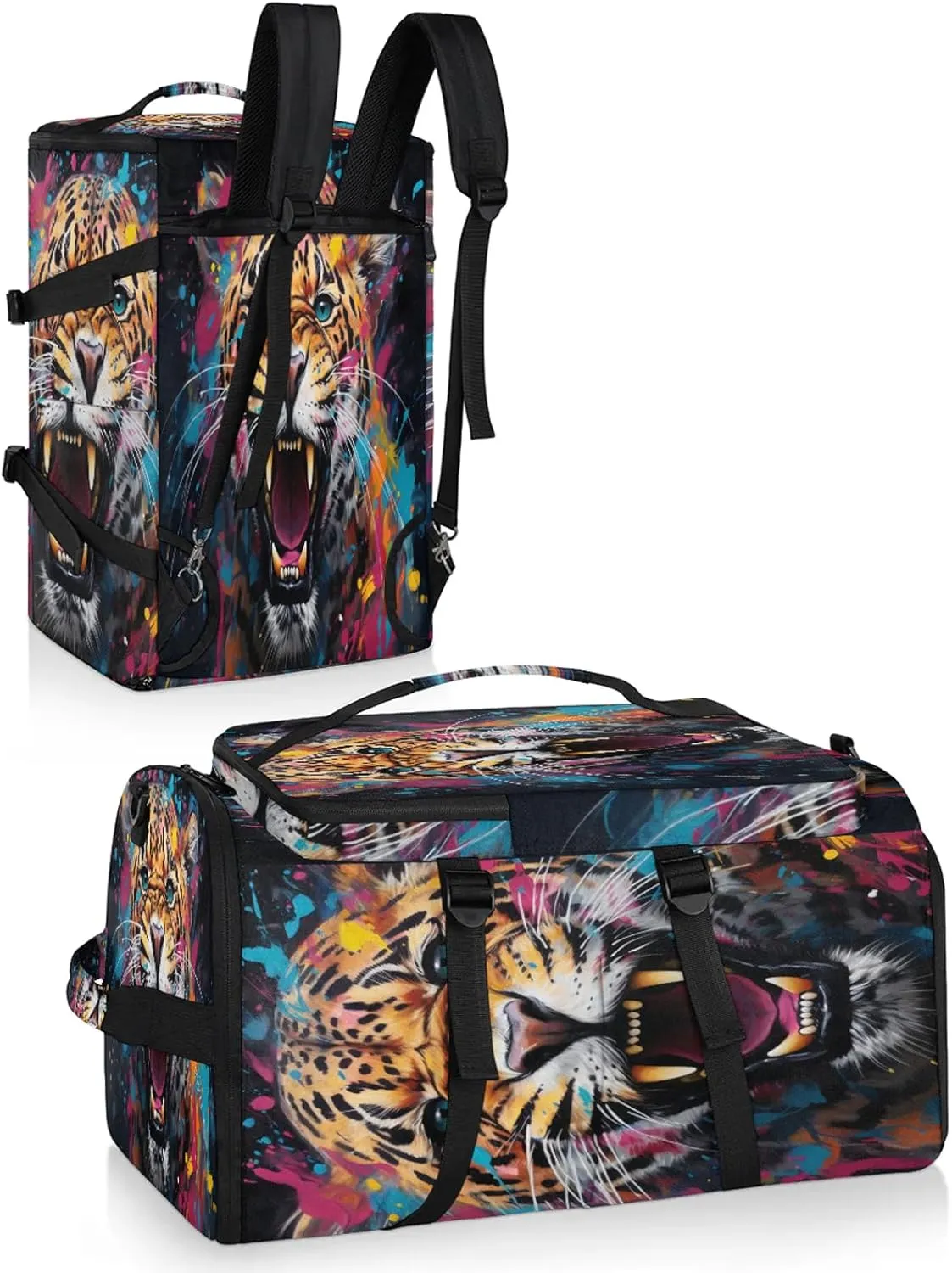 Tiger Print Gym Bags for Men Women Sports Backpack with Shoe Compartment 3-in-1 Tactical Duffle Bag for Overnight Weekender Travel