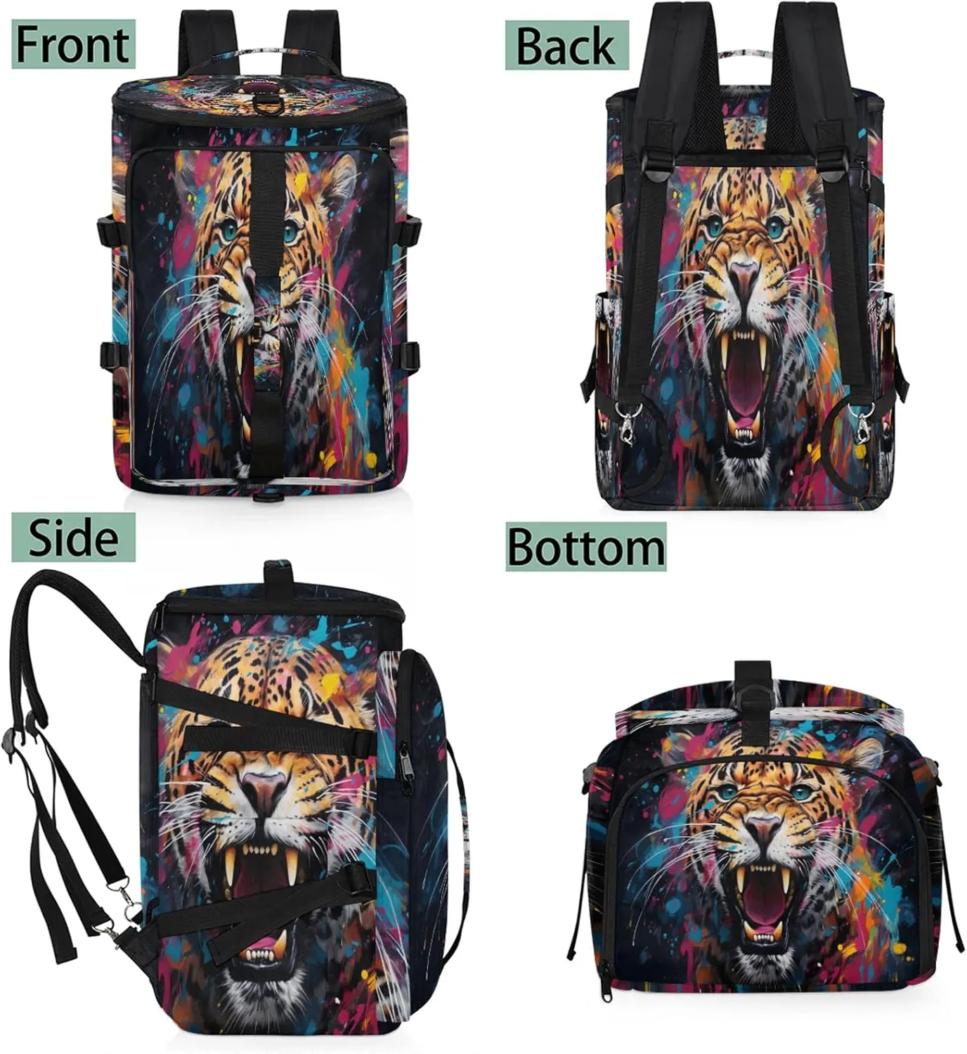 Tiger Print Gym Bags for Men Women Sports Backpack with Shoe Compartment 3-in-1 Tactical Duffle Bag for Overnight Weekender Travel