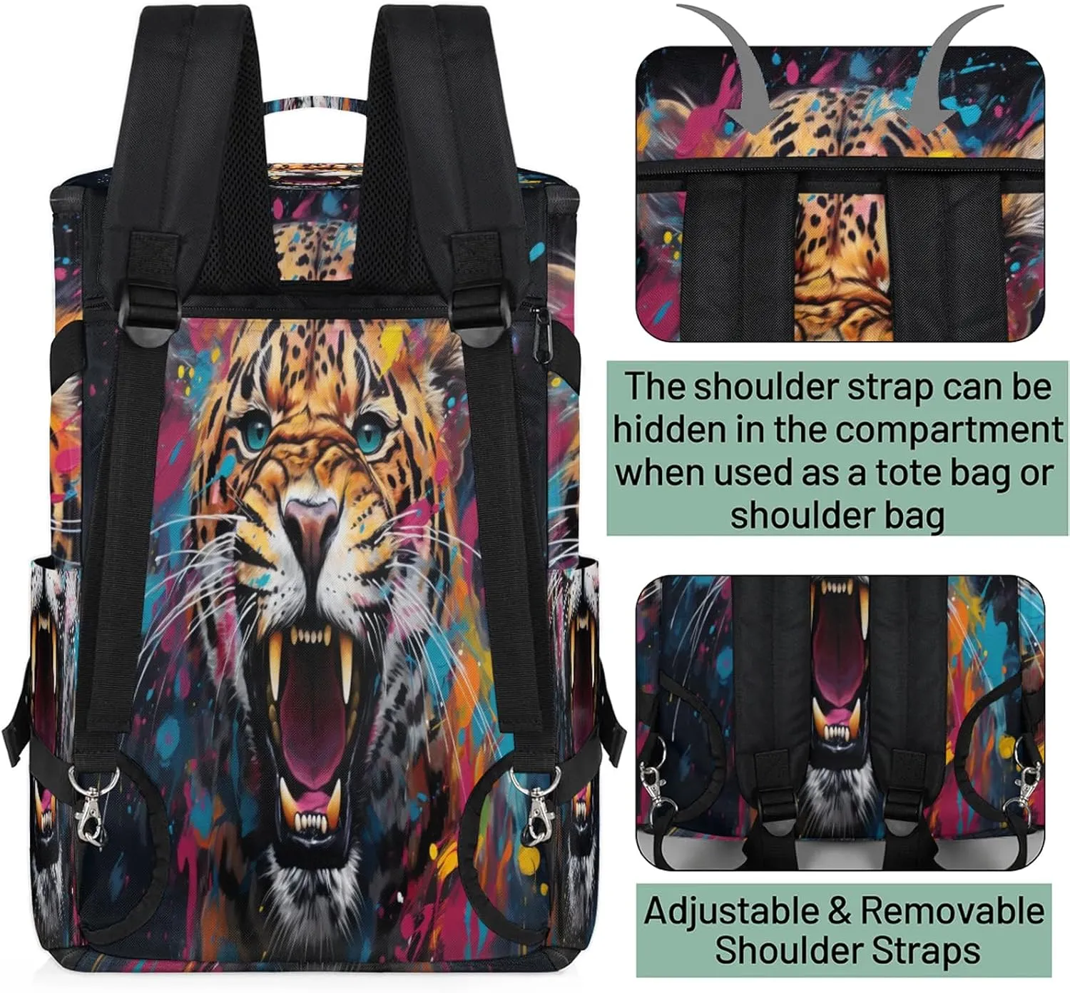 Tiger Print Gym Bags for Men Women Sports Backpack with Shoe Compartment 3-in-1 Tactical Duffle Bag for Overnight Weekender Travel