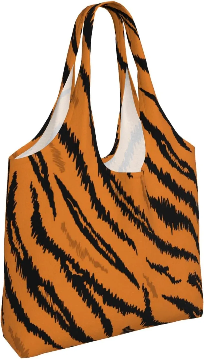 Tiger Stripes Canvas Tote Bags Reusable Shopping Bag Handbag for Shopper Beach Gifts