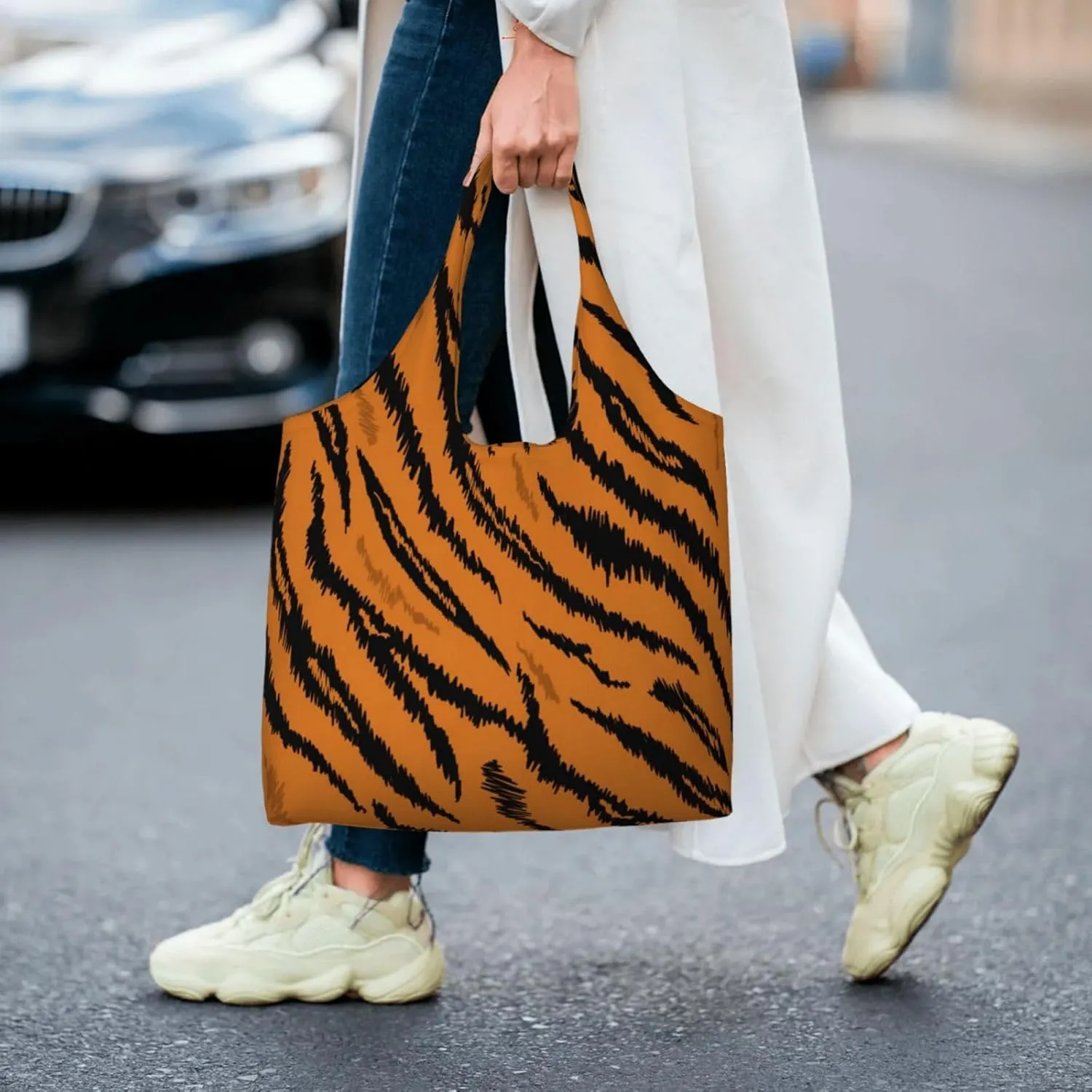 Tiger Stripes Canvas Tote Bags Reusable Shopping Bag Handbag for Shopper Beach Gifts