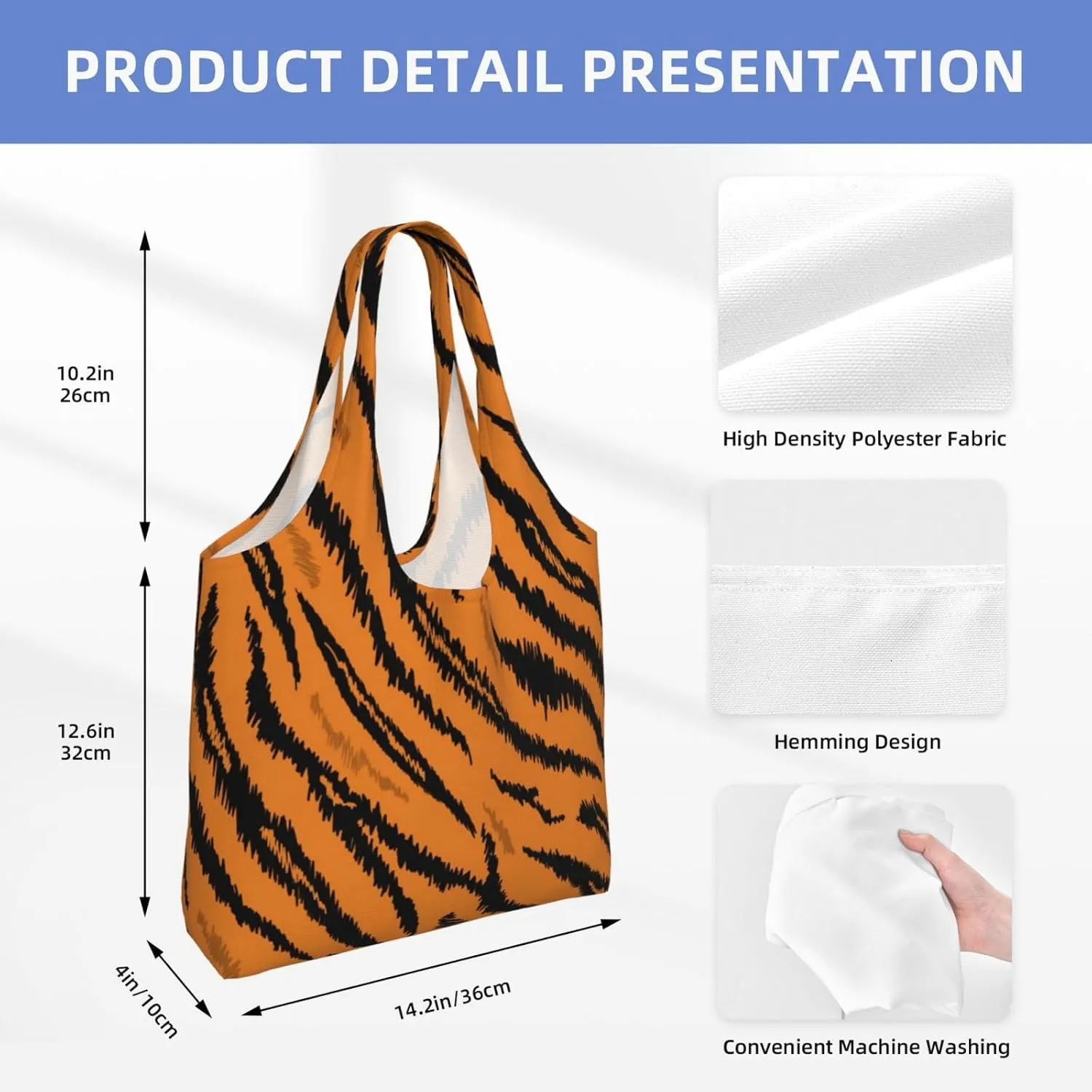 Tiger Stripes Canvas Tote Bags Reusable Shopping Bag Handbag for Shopper Beach Gifts
