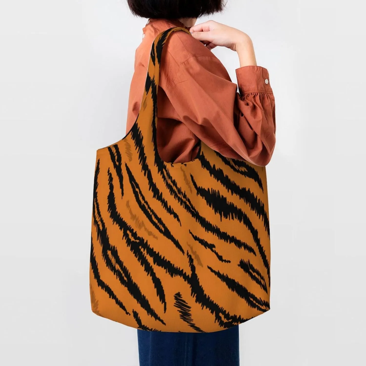Tiger Stripes Canvas Tote Bags Reusable Shopping Bag Handbag for Shopper Beach Gifts
