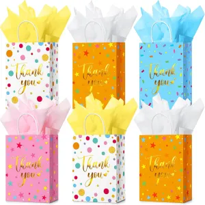 Tinlade 30 Pcs Thank You Gift Bags with Tissue Paper Gold Thank You Wedding Bags with Handle for Graduation Business Shopping Wedding Baby Shower Party Favors(Happy Birthday Color)