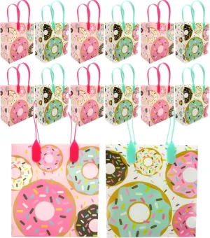 TINYMILLS Donut Party Bags With Handles - Kids Birthday Treat Bags for Goody and Supplies, 12 Pack