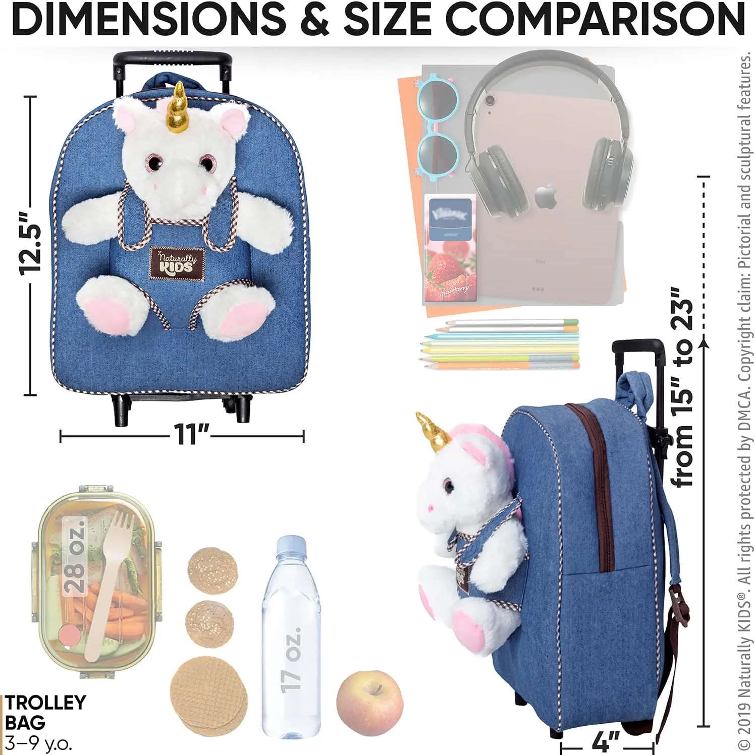 Toddler Luggage for Girls w Unicorn Toys, Kids Rolling Backpack for Girls, Toddler Suitcase, Gifts for 3 4 5 6 Year Old