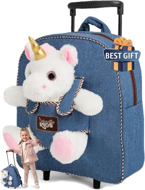 Toddler Luggage for Girls w Unicorn Toys, Kids Rolling Backpack for Girls, Toddler Suitcase, Gifts for 3 4 5 6 Year Old