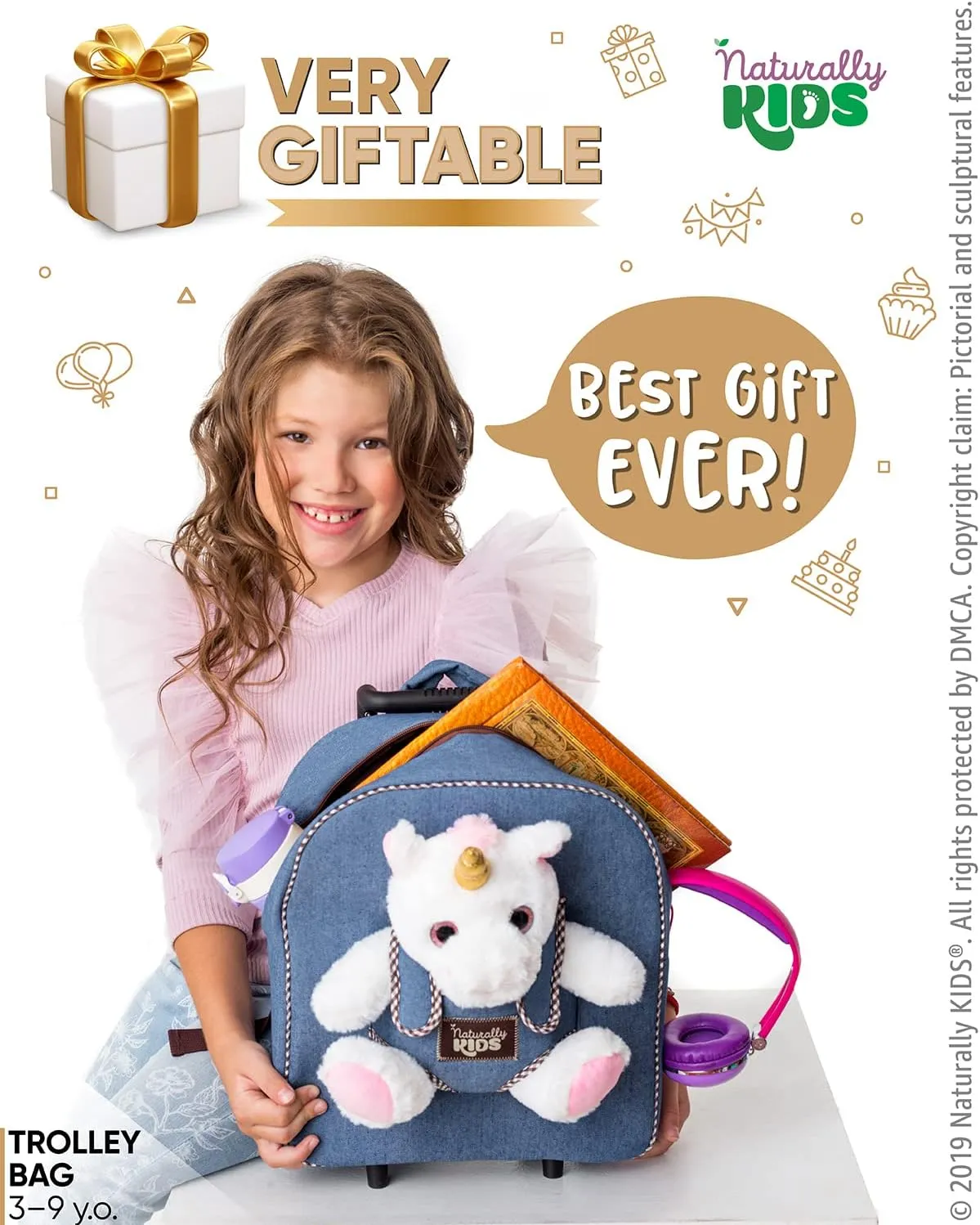 Toddler Luggage for Girls w Unicorn Toys, Kids Rolling Backpack for Girls, Toddler Suitcase, Gifts for 3 4 5 6 Year Old