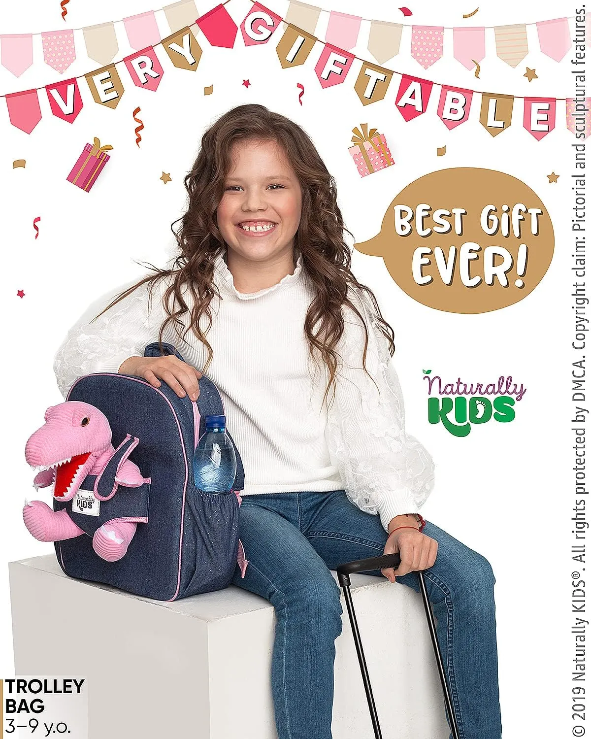 Toddler Luggage w Pink Dinosaur Toys, Kids Rolling Backpack for Girls, Boys, Toddler Suitcase, Gifts for 3 4 5 6 Year Old