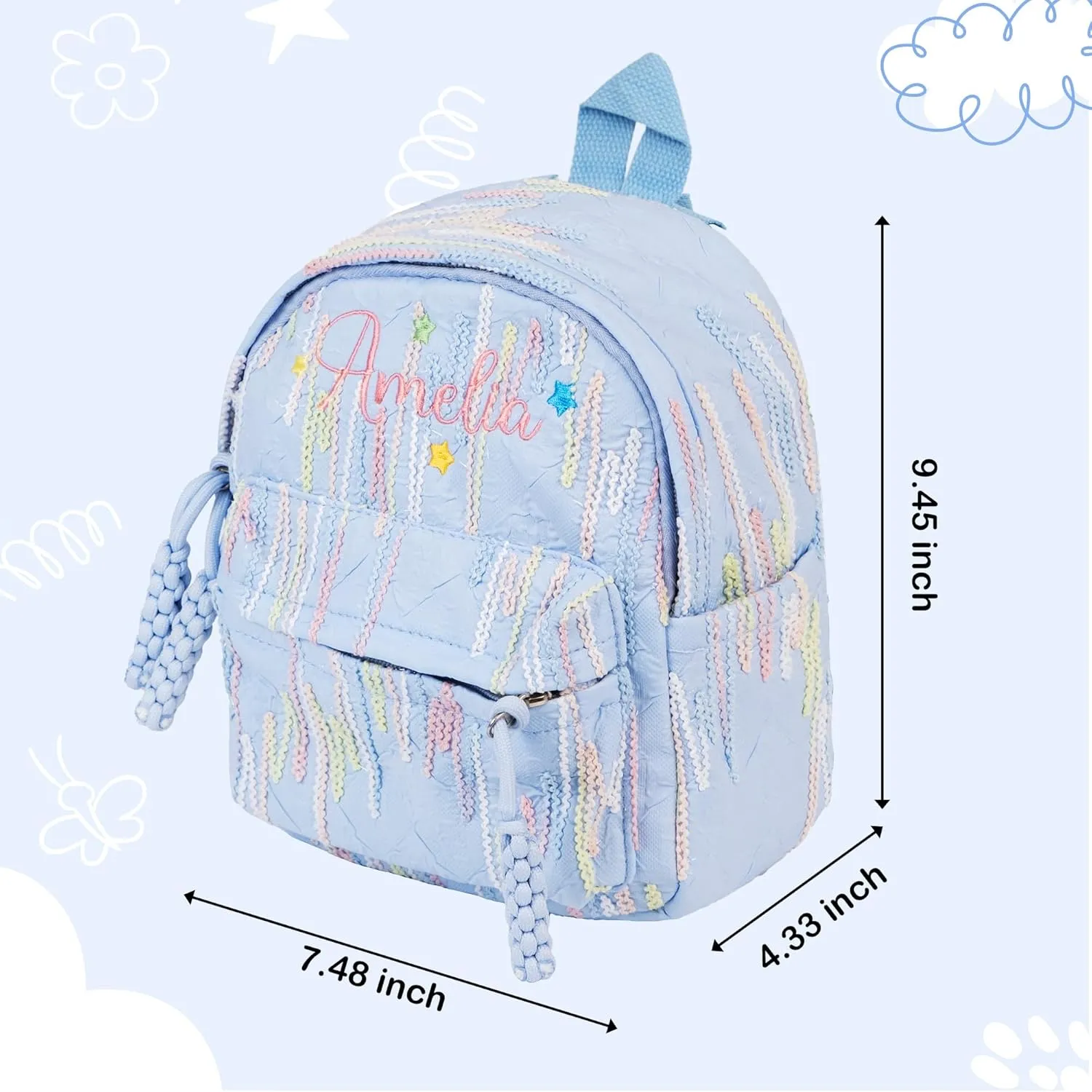 TOMAY Personalized Pink/Blue 3D Color Striped Backpack Embroidery Custom Name Cute Mini Backpack Suitable For Daily Activities