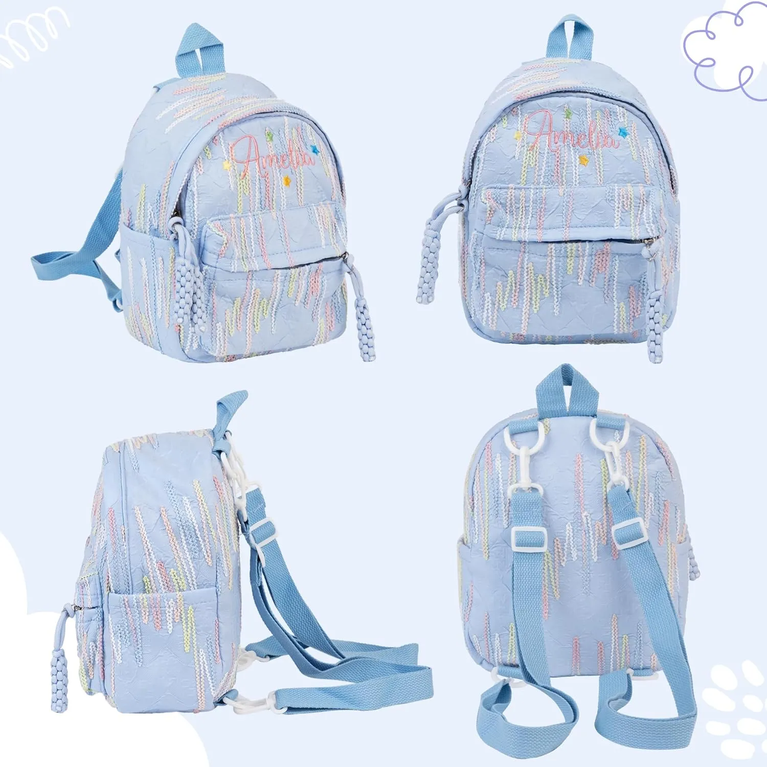 TOMAY Personalized Pink/Blue 3D Color Striped Backpack Embroidery Custom Name Cute Mini Backpack Suitable For Daily Activities