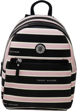Tommy Hilfiger Women's Black Pink Striped Small Backpack Handbag Purse