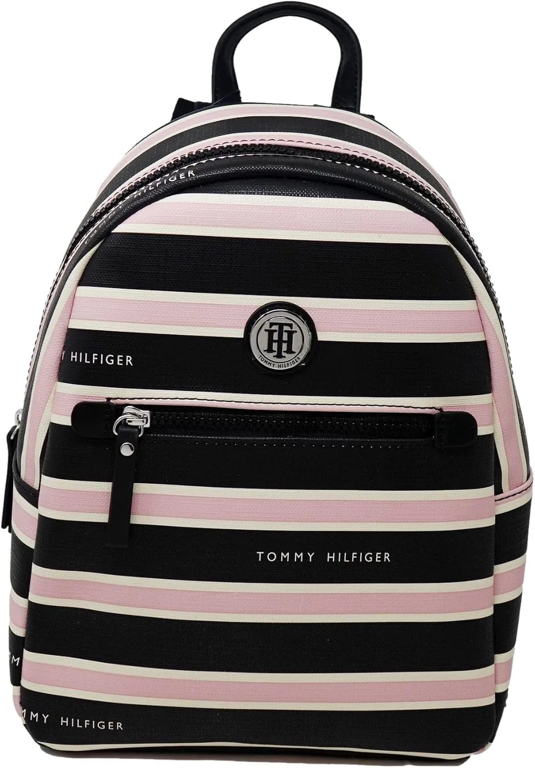 Tommy Hilfiger Women's Black Pink Striped Small Backpack Handbag Purse