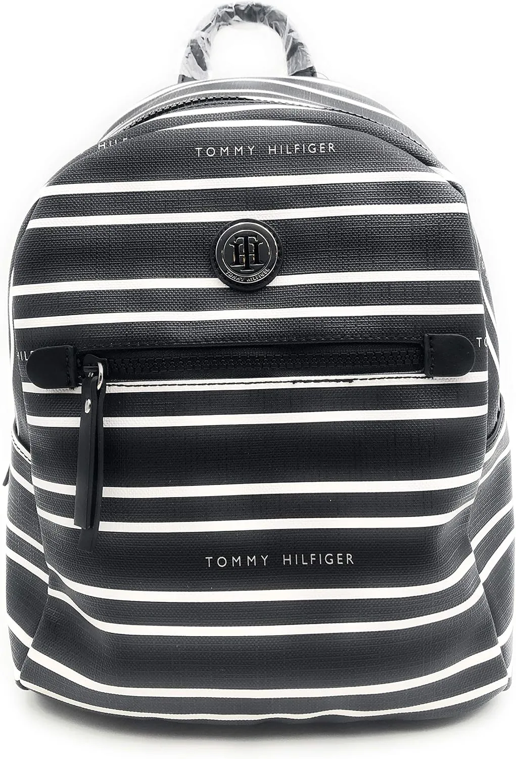 Tommy Hilfiger Women's Black White Striped Small Backpack Handbag Purse