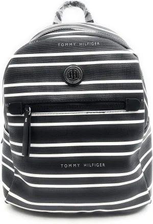 Tommy Hilfiger Women's Black White Striped Small Backpack Handbag Purse