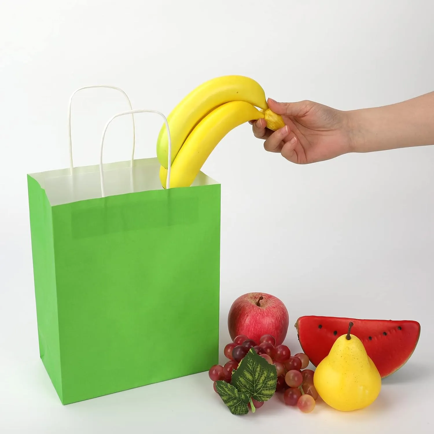 Toovip 50 Pack 8x4.75x10 Inch Medium Grass Green Kraft Paper Bags with Handles Bulk, Gift Bags for Birthday Party Favors Retail Grocery Shopping Business Goody Craft Merchandise Take Out Sacks