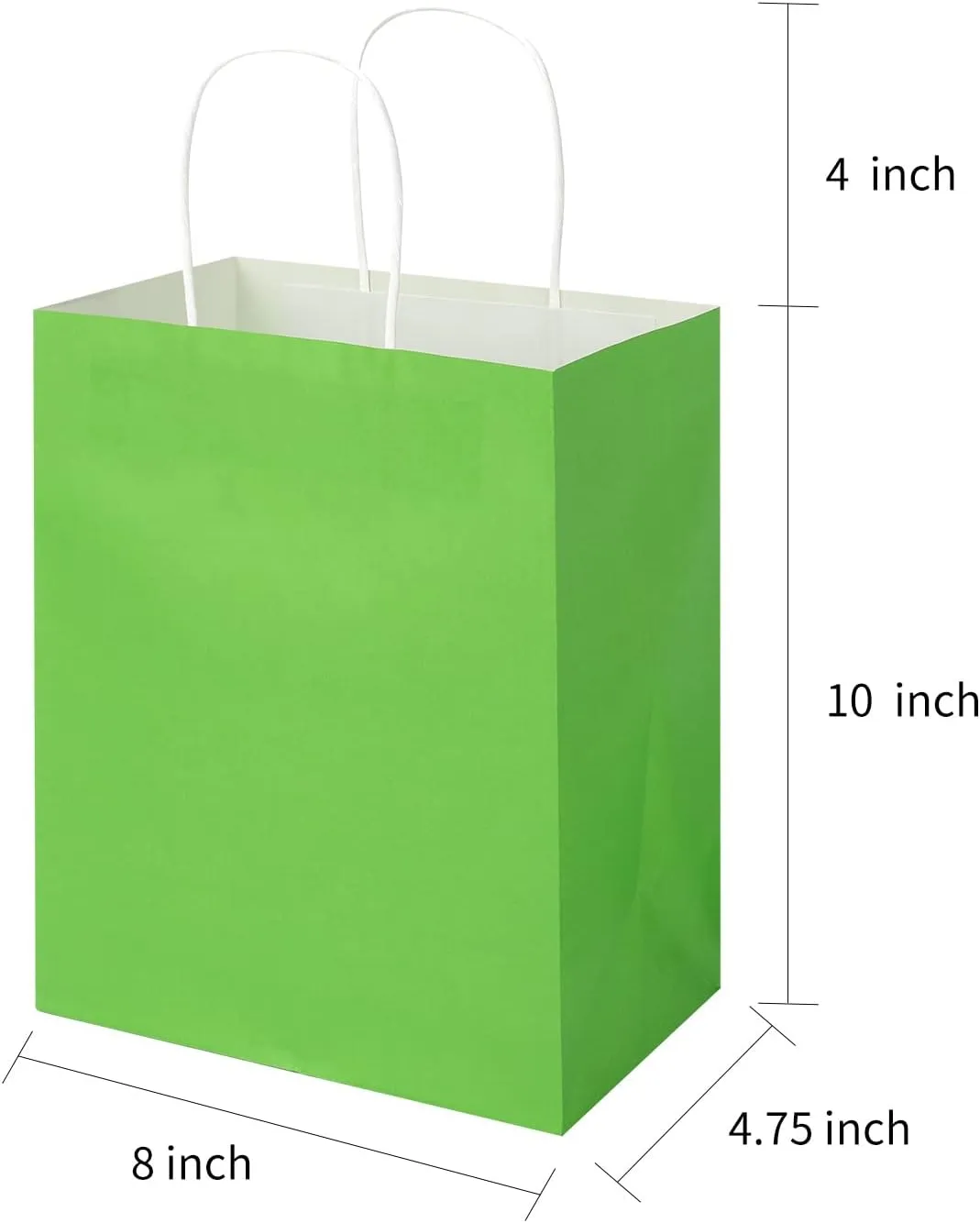 Toovip 50 Pack 8x4.75x10 Inch Medium Grass Green Kraft Paper Bags with Handles Bulk, Gift Bags for Birthday Party Favors Retail Grocery Shopping Business Goody Craft Merchandise Take Out Sacks
