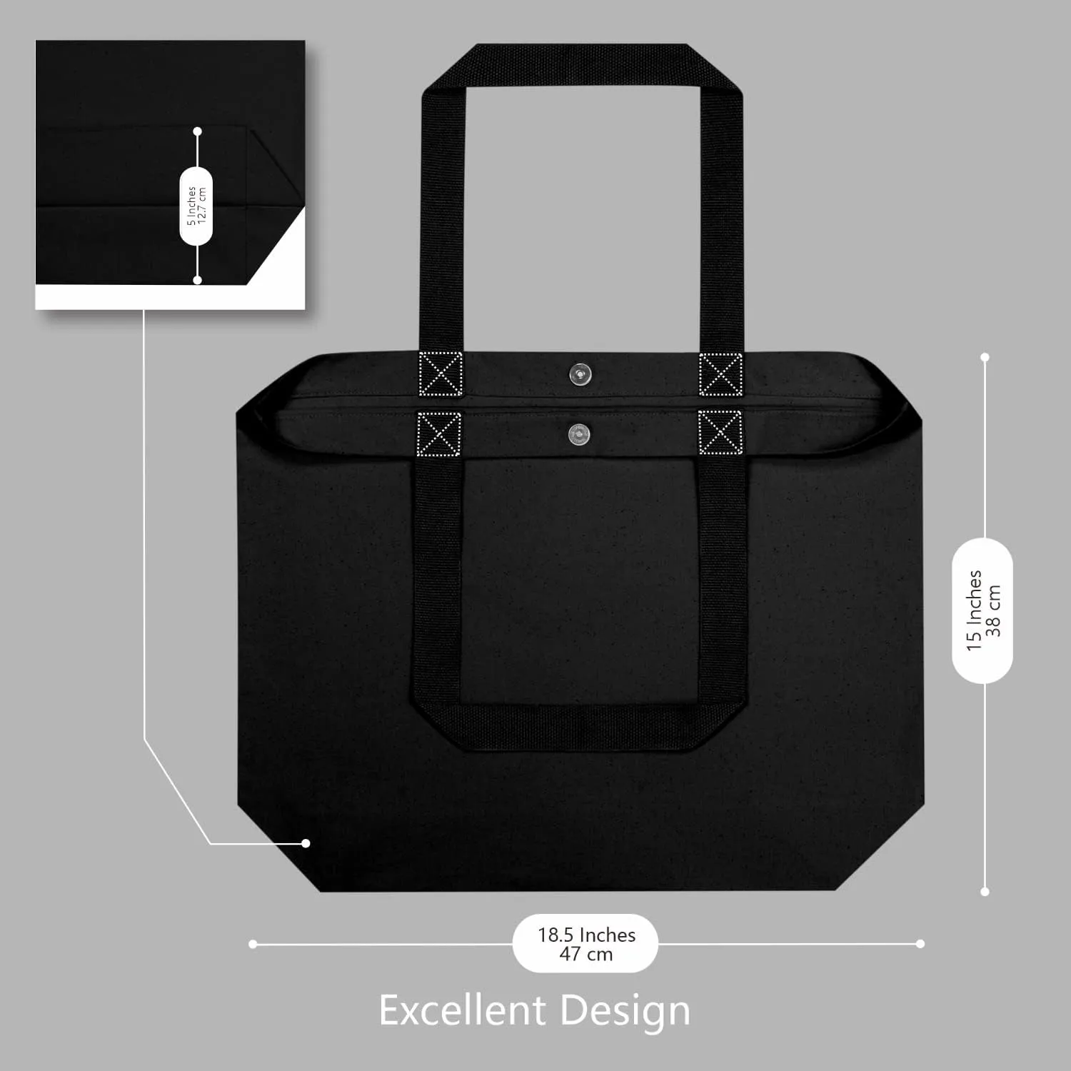 TOPDesign 2-Pack Canvas Tote Bags with Magnetic Snap, Reusable Grocery Shopping Bags, DIY Your Creative Designs