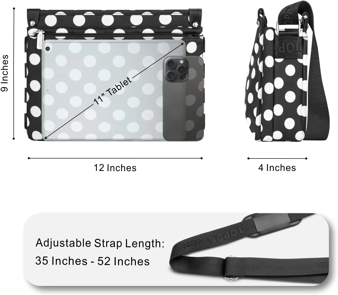 TOPDesign Lightweight Women Crossbody Bag, Shoulder Purse with Multiple Pockets, Triple Zip Handbag with Shoulder Strap