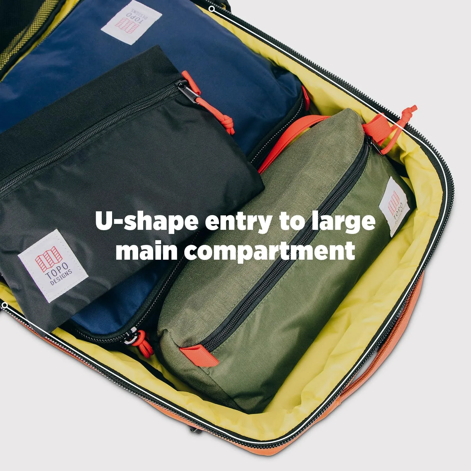 Topo Designs Global Travel Bag 30-40 Liter - Carry-on Compliant Versatile Pack, 3 Carry Options, External Laptop Sleeve (Eco-Friendly, 30L, Denim)