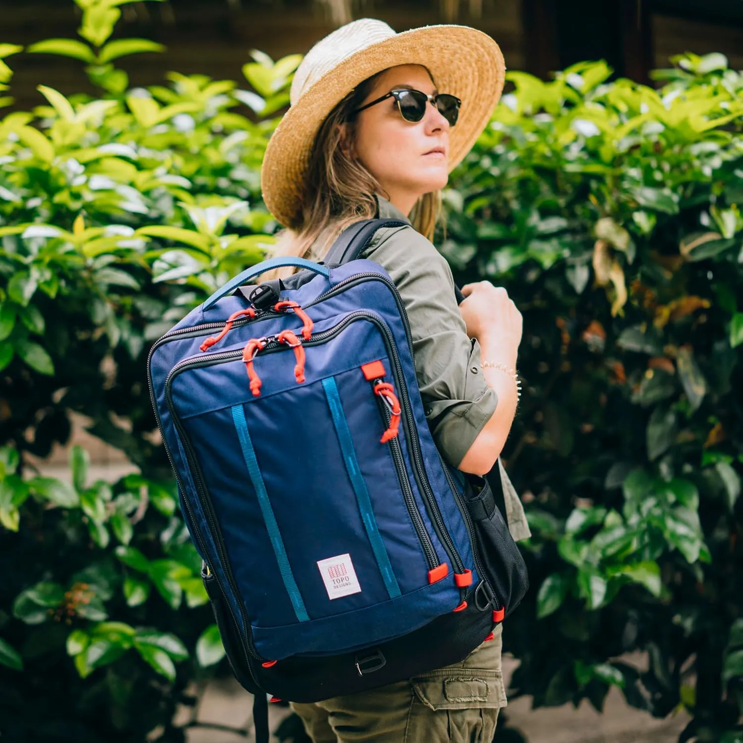 Topo Designs Global Travel Bag 30-40 Liter - Carry-on Compliant Versatile Pack, 3 Carry Options, External Laptop Sleeve (Eco-Friendly, 30L, Denim)