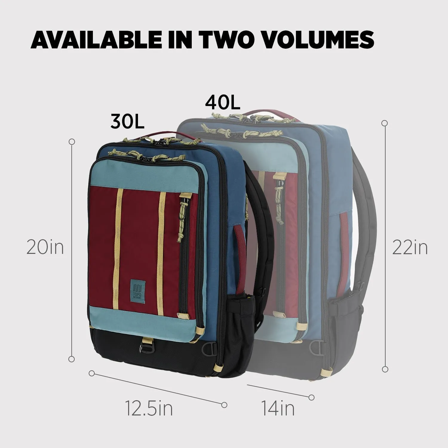 Topo Designs Global Travel Bag 30-40 Liter - Carry-on Compliant Versatile Pack, 3 Carry Options, External Laptop Sleeve (Eco-Friendly, 30L, Denim)
