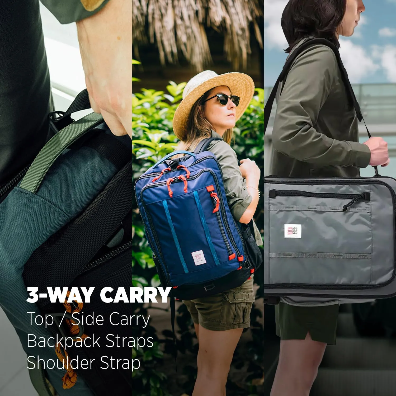 Topo Designs Global Travel Bag 30-40 Liter - Carry-on Compliant Versatile Pack, 3 Carry Options, External Laptop Sleeve (Eco-Friendly, 30L, Denim)