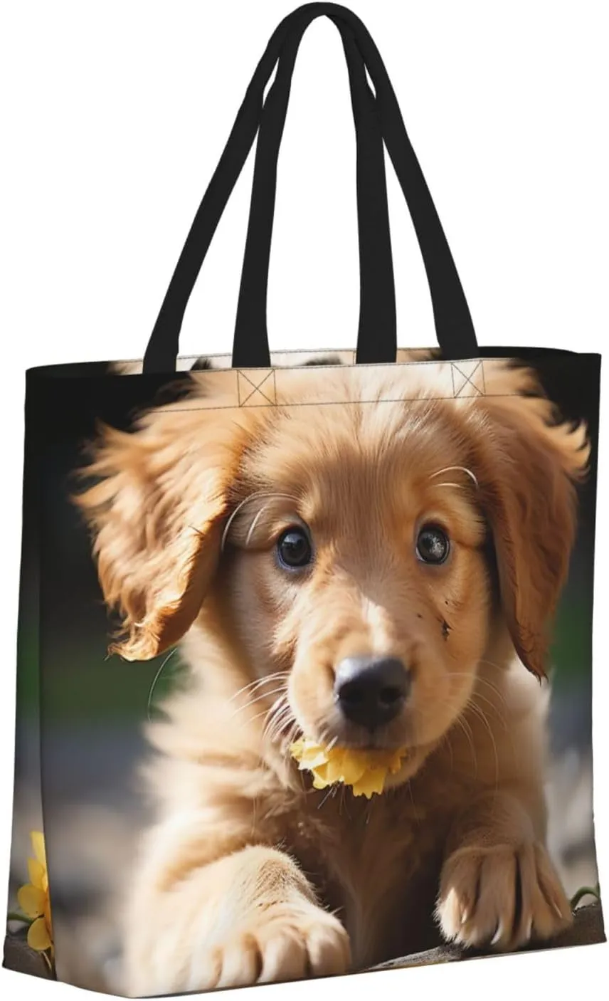 Tote Bag for Women Cute puppy funny Shoulder Bag with Zipper Handbag Large Capacity Reusable Grocery Bag