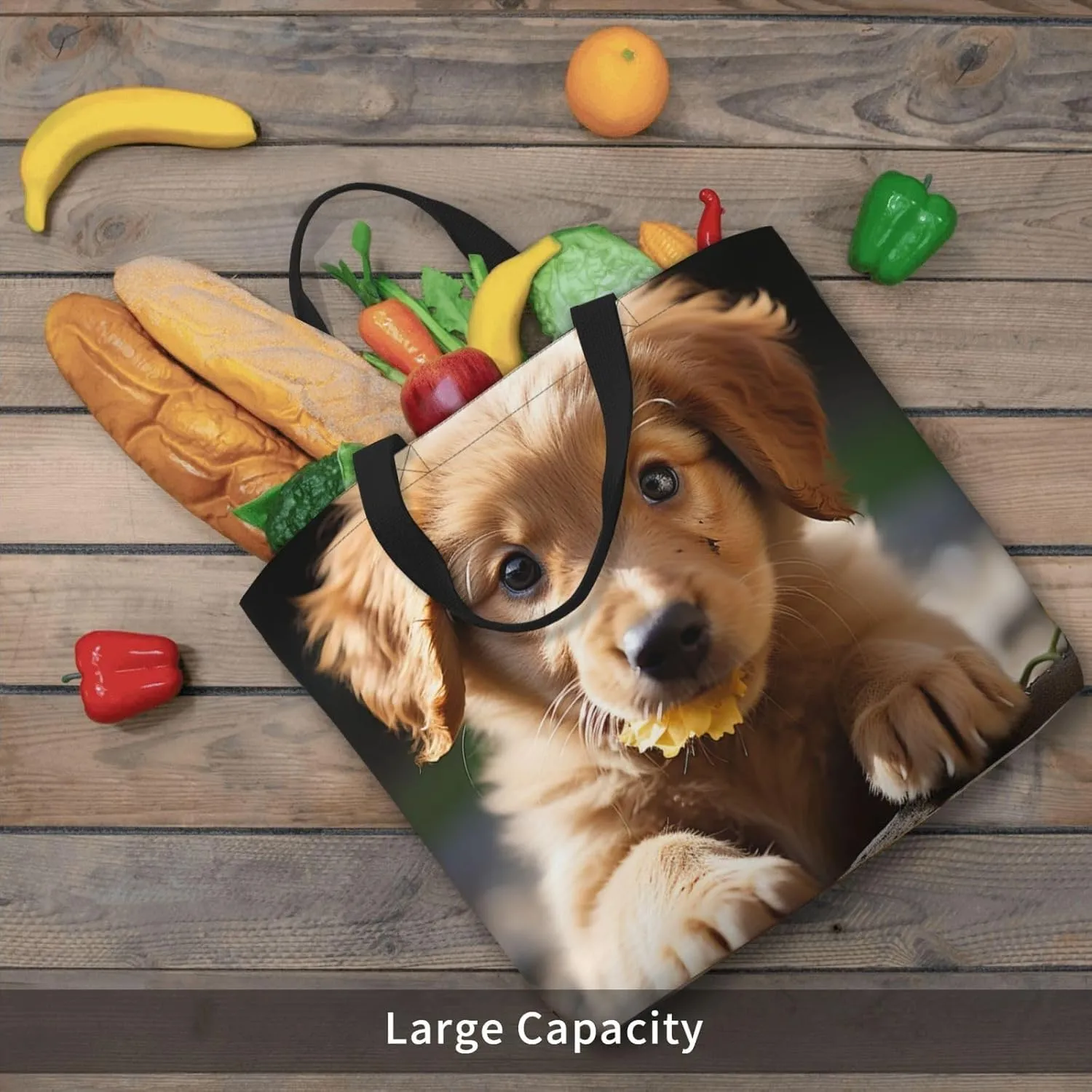 Tote Bag for Women Cute puppy funny Shoulder Bag with Zipper Handbag Large Capacity Reusable Grocery Bag