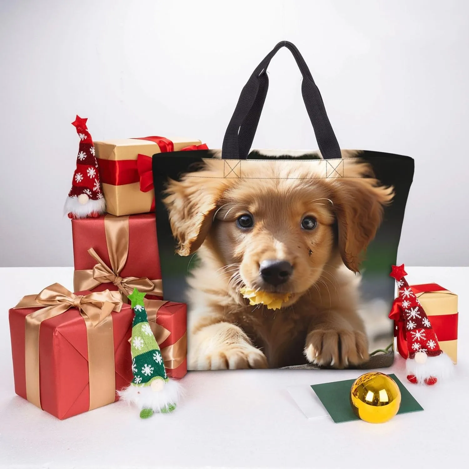 Tote Bag for Women Cute puppy funny Shoulder Bag with Zipper Handbag Large Capacity Reusable Grocery Bag
