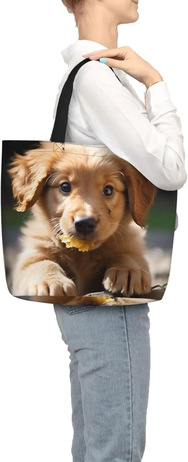 Tote Bag for Women Cute puppy funny Shoulder Bag with Zipper Handbag Large Capacity Reusable Grocery Bag
