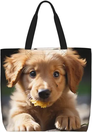 Tote Bag for Women Cute puppy funny Shoulder Bag with Zipper Handbag Large Capacity Reusable Grocery Bag