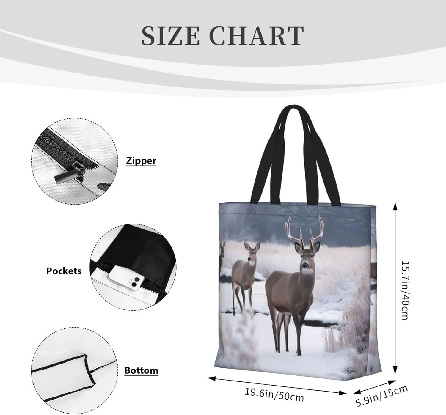Tote Bag for Women Delicate Brown Pattern Shoulder Bag with Zipper Handbag Large Capacity Reusable Grocery Bag