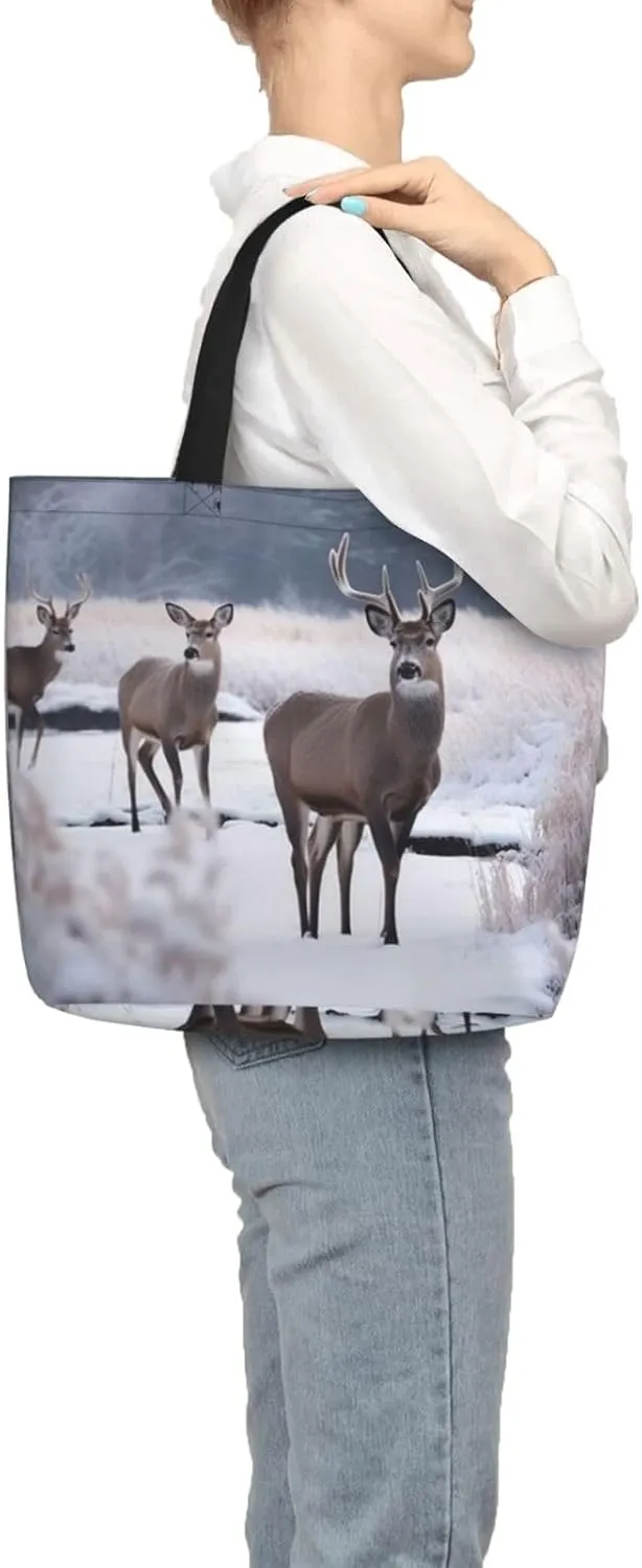 Tote Bag for Women Delicate Brown Pattern Shoulder Bag with Zipper Handbag Large Capacity Reusable Grocery Bag