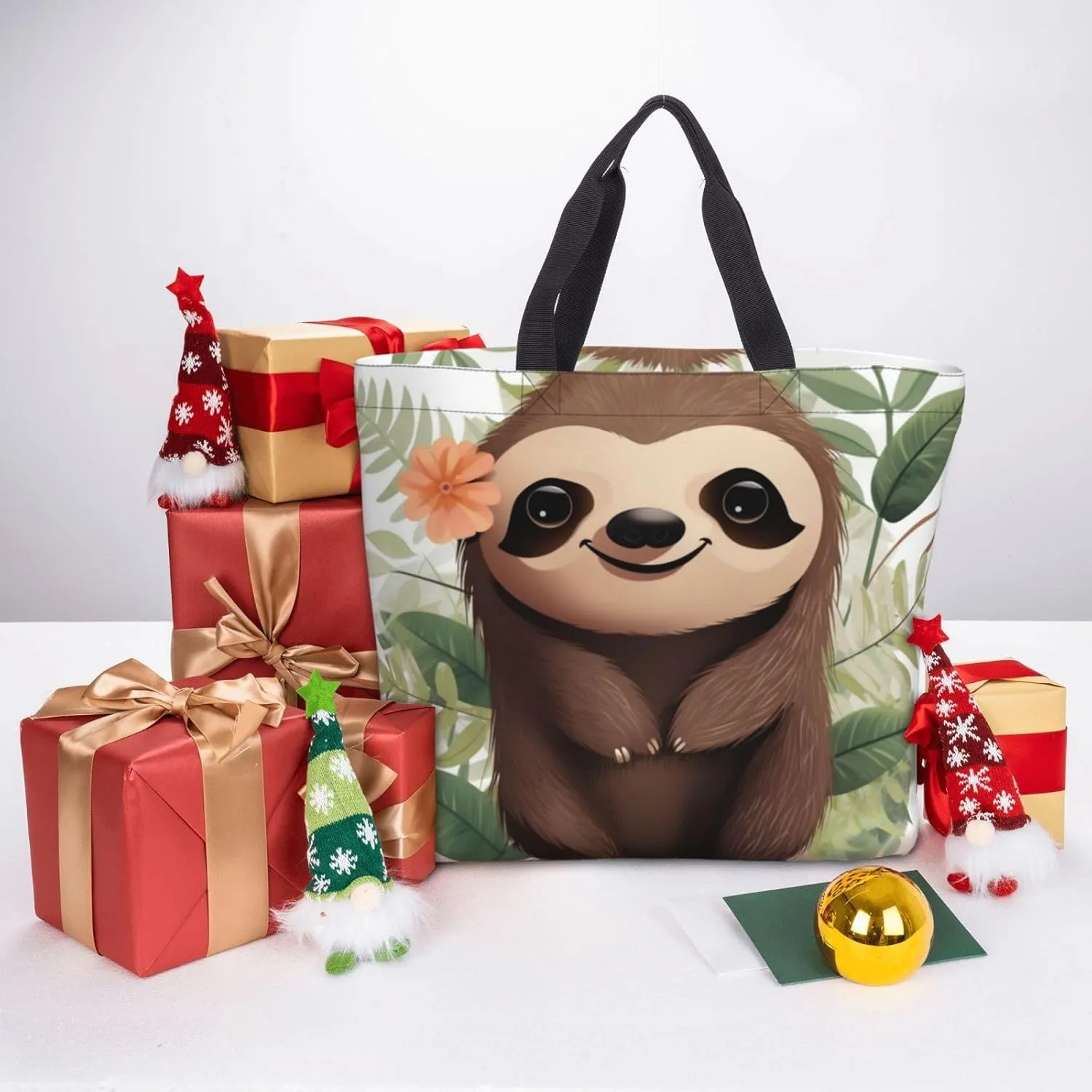 Tote Bag for Women dog and a duck Shoulder Bag with Zipper Handbag Large Capacity Reusable Grocery Bag