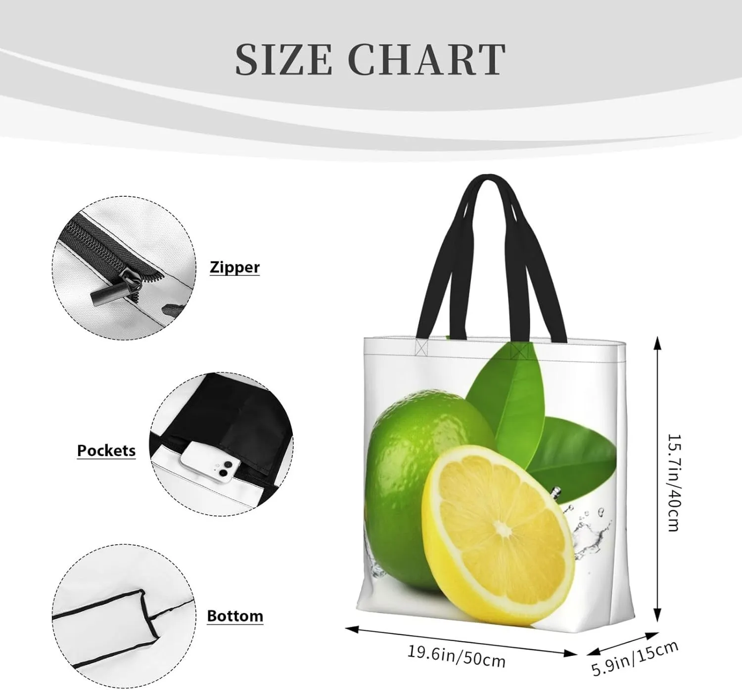 Tote Bag for Women Fire and water phoenix Shoulder Bag with Zipper Handbag Large Capacity Reusable Grocery Bag