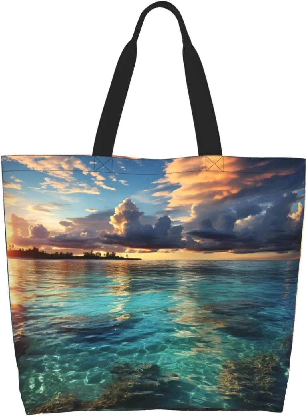 Tote Bag for Women Grocery Bag Reusable Shopping Bag Bird resting on branch Handbag Foldable Shoulder Bag