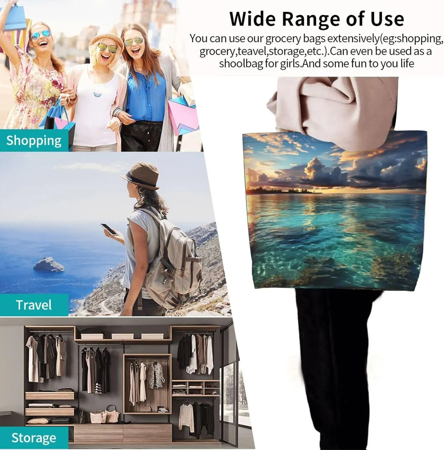 Tote Bag for Women Grocery Bag Reusable Shopping Bag Bird resting on branch Handbag Foldable Shoulder Bag