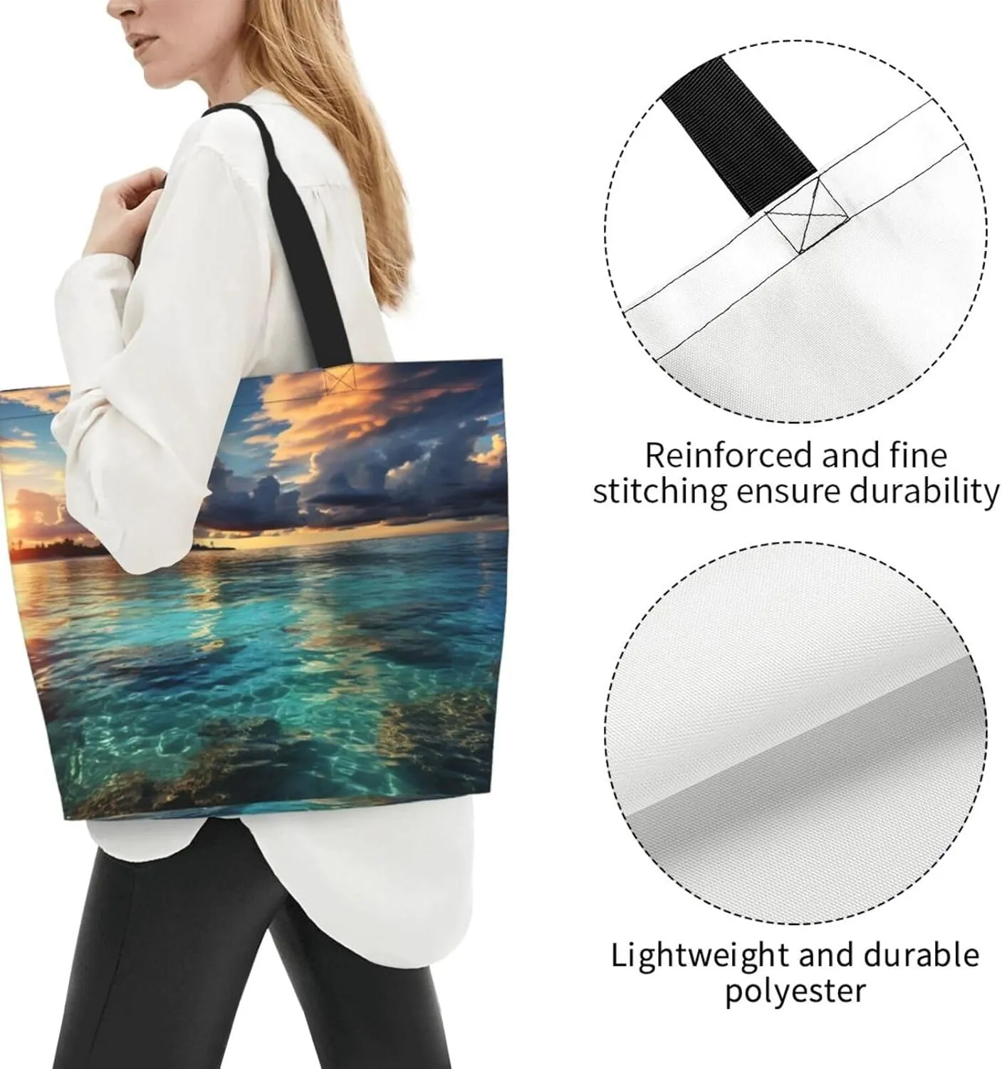 Tote Bag for Women Grocery Bag Reusable Shopping Bag Bird resting on branch Handbag Foldable Shoulder Bag