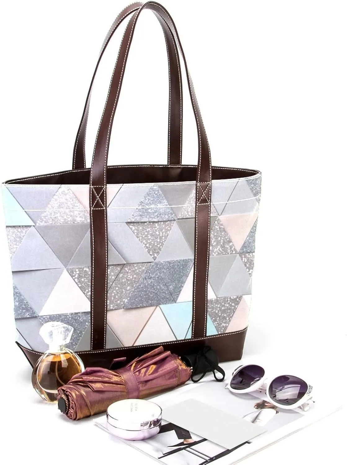 Tote Bag for Women, Large Tote Bag, Tote Bag with Zipper, Geometric Blue Yellow Fashion, Womens Tote Bag