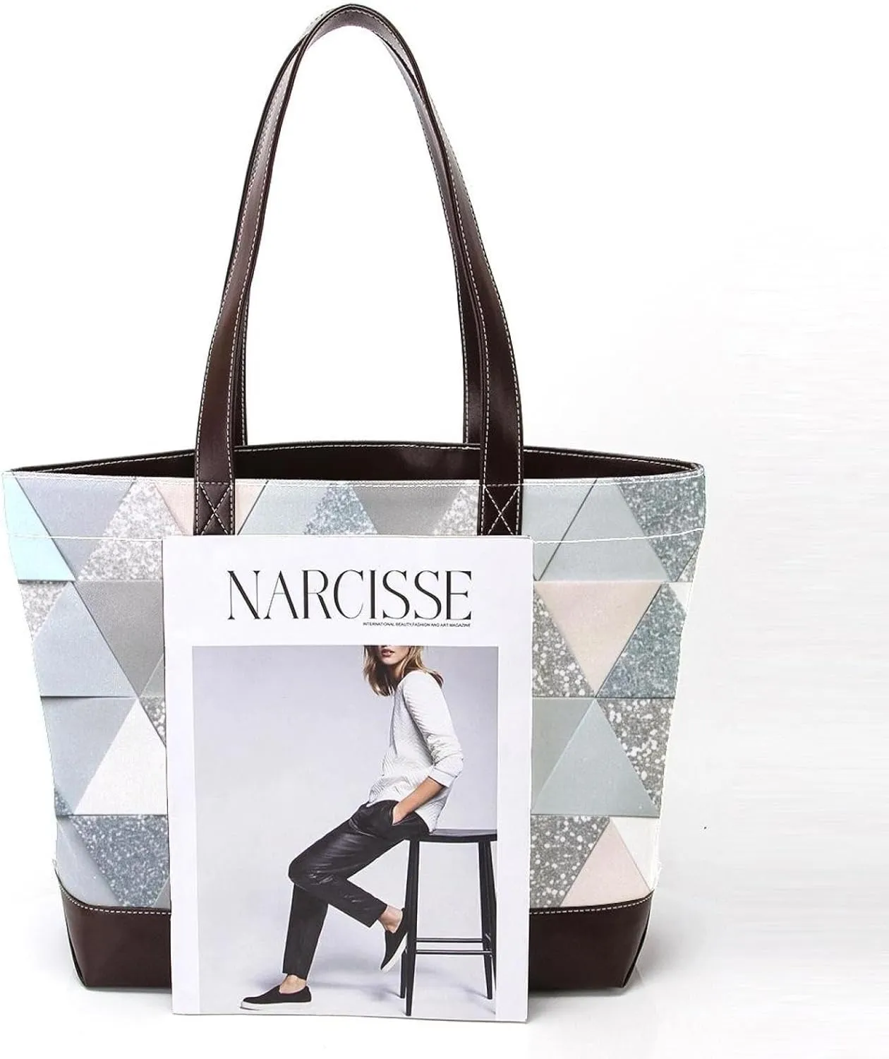 Tote Bag for Women, Large Tote Bag, Tote Bag with Zipper, Geometric Blue Yellow Fashion, Womens Tote Bag