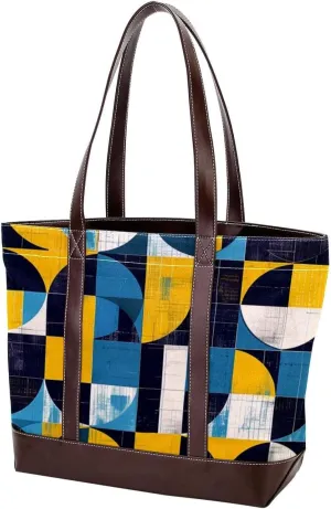 Tote Bag for Women, Large Tote Bag, Tote Bag with Zipper, Geometric Blue Yellow Fashion, Womens Tote Bag