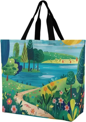 Tote Bag Grocery Bag for Women Shopping Bag Rural Landscape Painting Handbags Beach Bag Shoulder Bag for Shopping