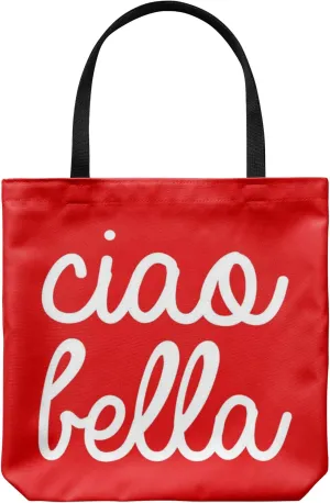 Tote Bag Italy Themed - Ciao Bella Casual & Big but Stylish Poplin Shoulder Handbag for Work & Travel