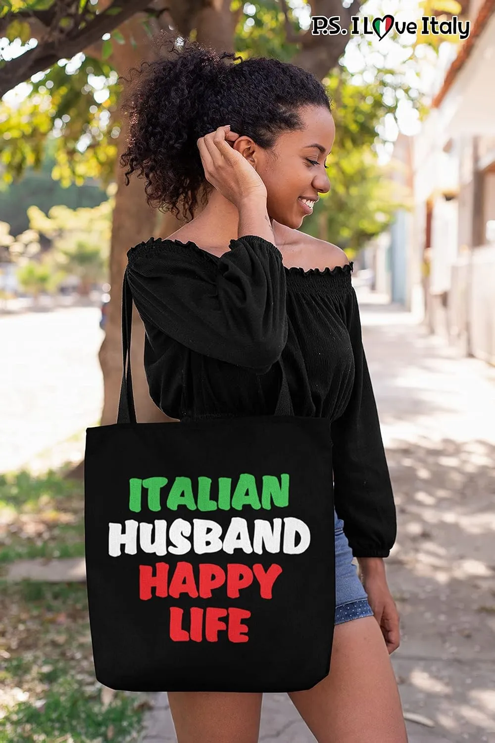 Tote Bag Italy Themed - Italian Husband Happy Life Casual & Big but Stylish Poplin Shoulder Handbag for Work & Travel