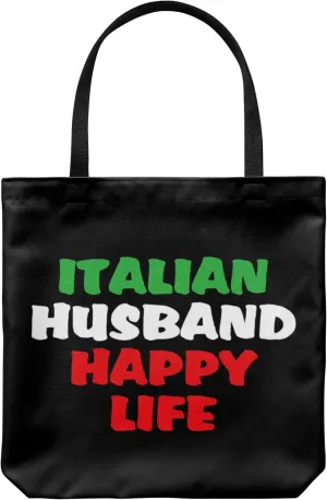 Tote Bag Italy Themed - Italian Husband Happy Life Casual & Big but Stylish Poplin Shoulder Handbag for Work & Travel