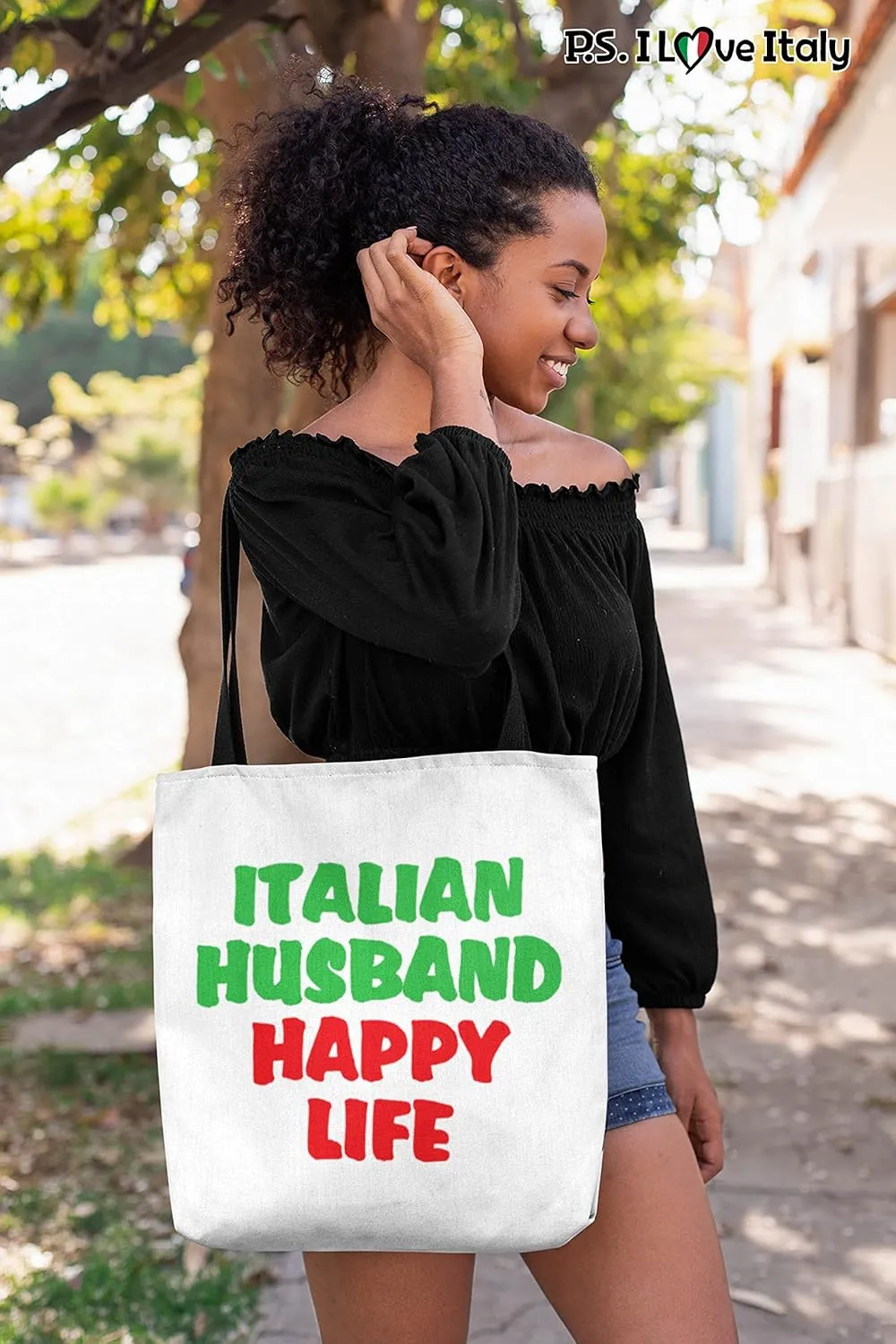 Tote Bag Italy Themed - Italian Husband Happy Life Casual & Big but Stylish Poplin Shoulder Handbag for Work & Travel